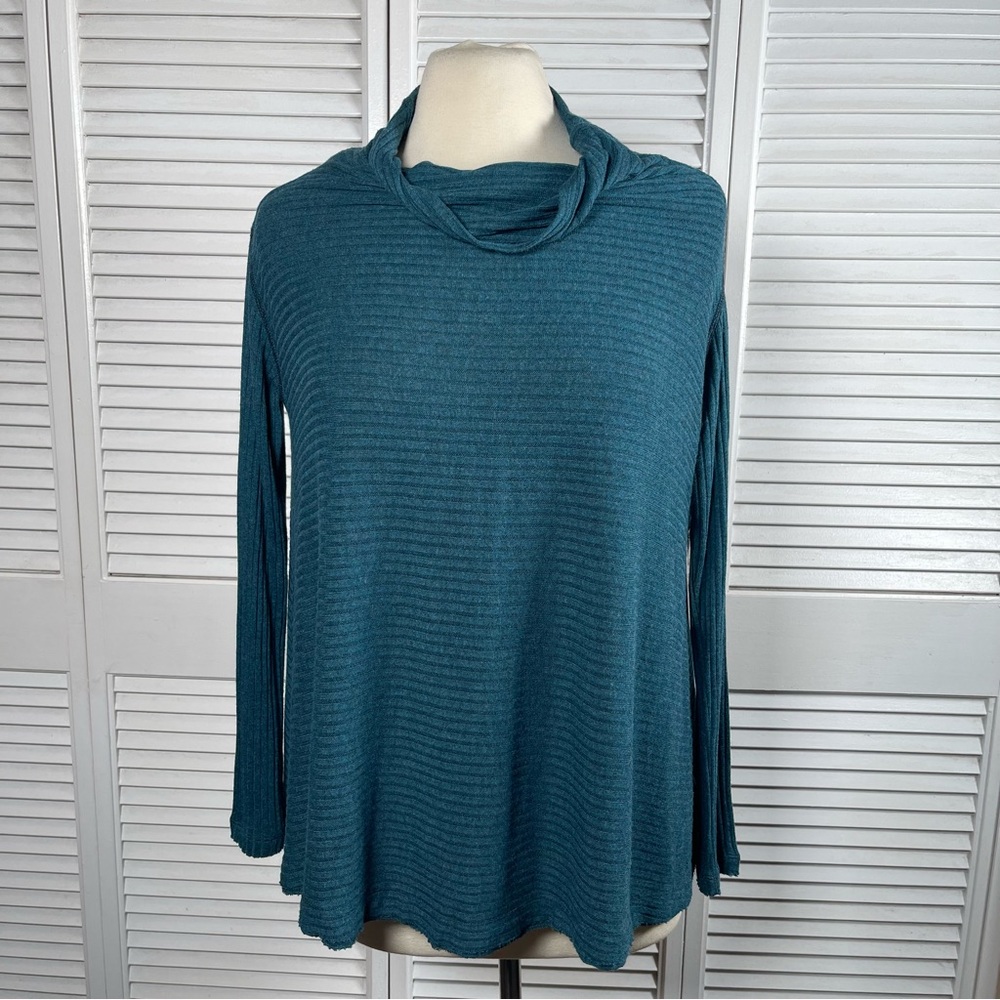 Free People “We The Free” Ribbed Cowl Neck Top – Teal Heather